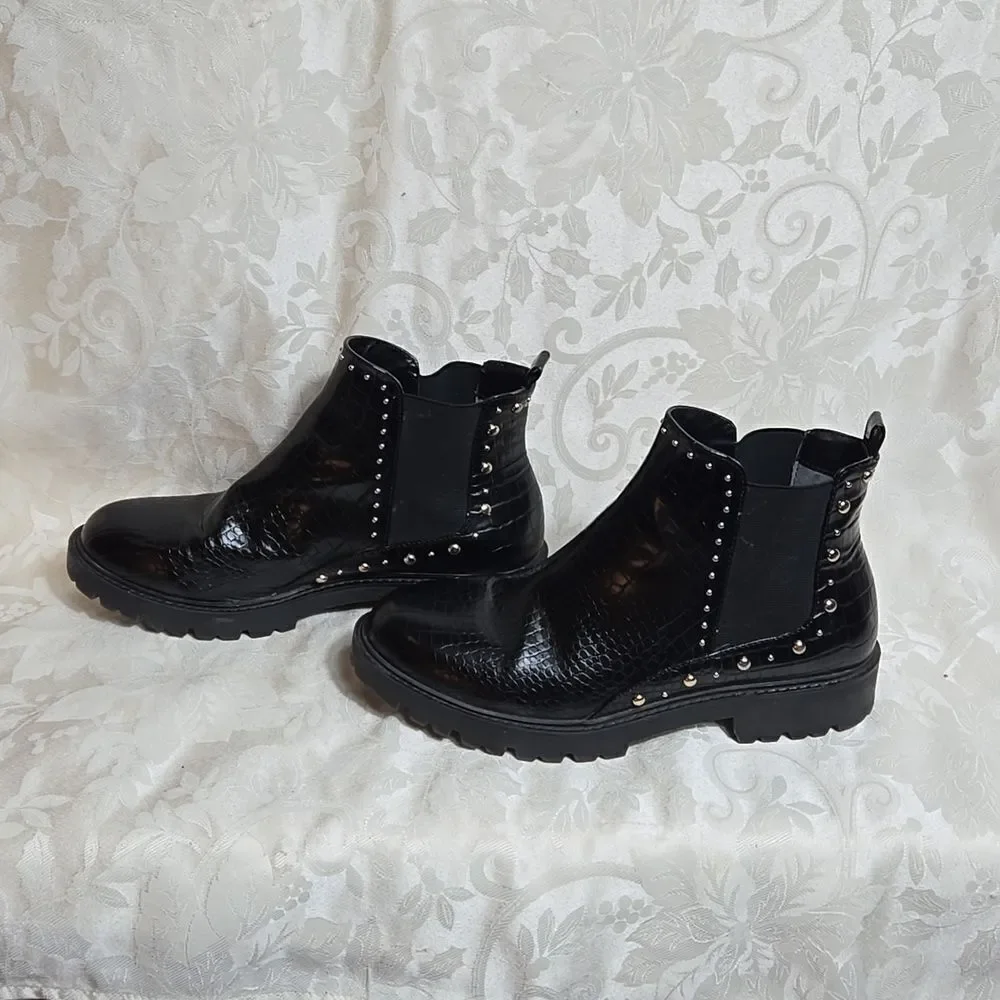 Charles by Charles David Faux Leather Reptile Studded Boots